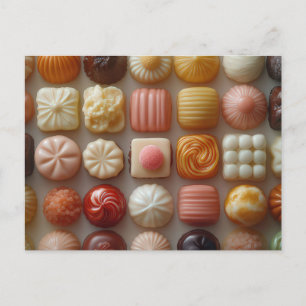 Süße bunte Pralinen aus Schokoladen Valentinstag Postkarte
