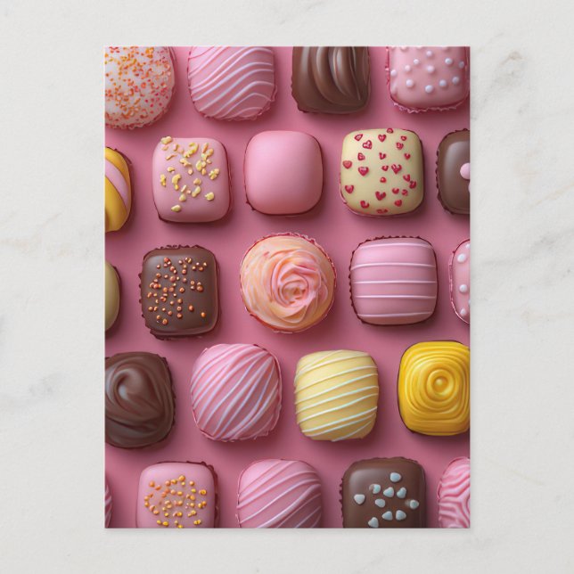 Süße bunte Pralinen Valentinstag Postkarte (Vorderseite)