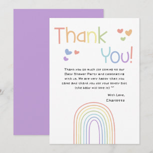 Süße bunte Regenbogen mit Herzen Baby Shower Dankeskarte