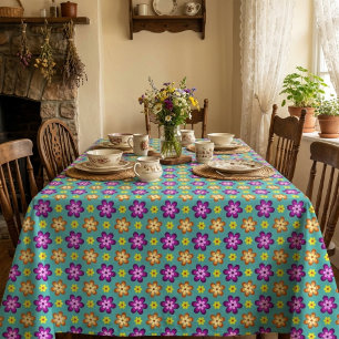 Süße bunte Retro-Blumen große Tischdecke