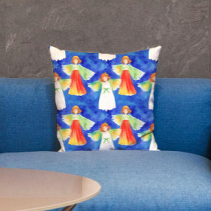 Süße bunte Schutzengel Blau Aquarell Kinder Kissen