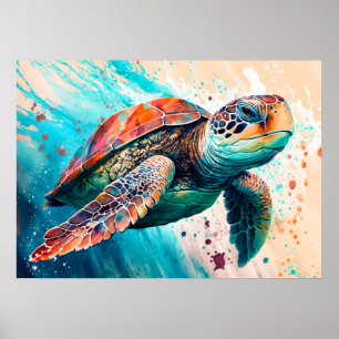 Süße bunte Schwimm-Schildkröte-Illustration Poster