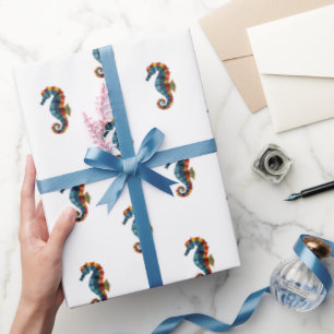 Süße bunte Seepferdchen Unterwasser-Nautik Geschenkpapier