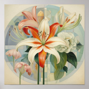 Süße Bunte Sofort-Download Vintage-Lilienblume Poster
