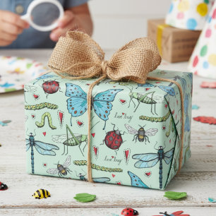 Süße bunte Vintage-Liebeskäfer-Insekten Geschenkpapier