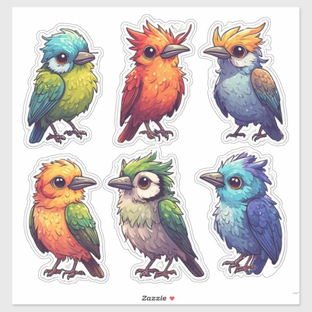 Süße bunte Vögel Sticker-Pack für Kinder 🐦 Aufkleber (Blatt)