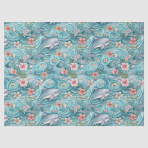 Süße bunte Wasserfarben-Blumen-Delfine-Decoupage Seidenpapier