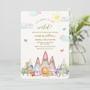 Süße bunte wilde Safari-Tiere Baby Shower Einladung