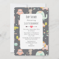Süße bunte wilde Tiere Baby Shower Einladung