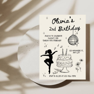Süße Cake Line Art Mädchen 2. Geburtstagsfeier Einladung