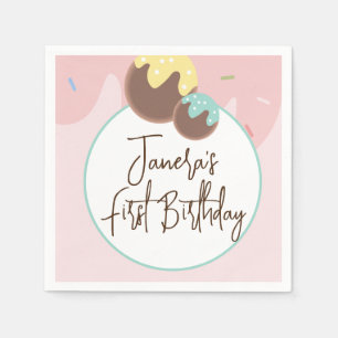 Süße Cakepop-Kugeln Erste Geburtstag Zuckerguss Serviette