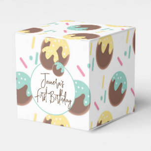 Süße Cakepop-Kugeln zum ersten Geburtstag mit Stre Geschenkschachtel