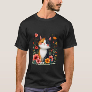 Süße Calico-Katzen-Kunst Cottagecore-Blumenkunst T-Shirt
