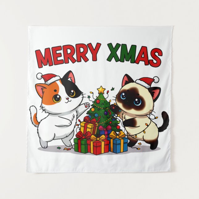 Süße Calico- und Siamese-Kätzchen-Geschenk Wandteppich (Vorderseite)