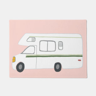 Süße Camper Vintage Wohnmobil Kunst auf Rosa Fußmatte