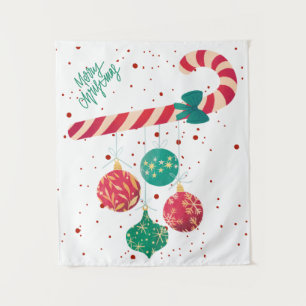 Süße Candy Cane und Weihnachtsdekorationen Feierta Wandteppich