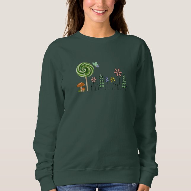 Süße Candy-Garten-Illustration. Weibliches Basic-S Sweatshirt (Vorderseite)