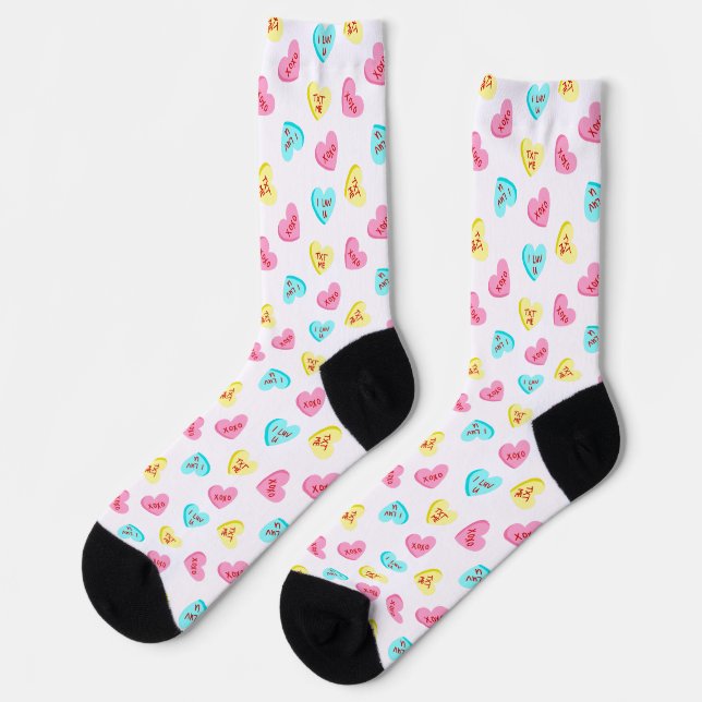 Süße Candy Hearts Valentinstag Socken (Linkes Detail)
