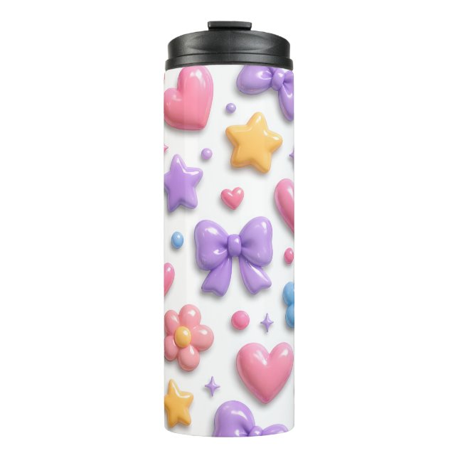 Süße Candy Pastell Icons Muster Thermosbecher (Vorderseite)