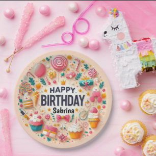 Süße Candyland Cupcake & Lollipop Alles Gute zum G Pappteller