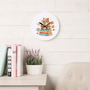 Süße Capybara beim Lesen von Büchern Aquarell Große Wanduhr