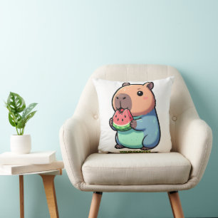 Süße Capybara beim Wassermelonenessen Kissen