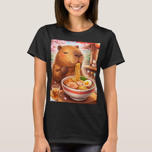 Süße Capybara die Ramen isst T-Shirt (Vorderseite)