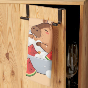Süße Capybara-Frucht-Bad-Spa-Tages-Kawaii-Tier-Ill Geschirrtuch
