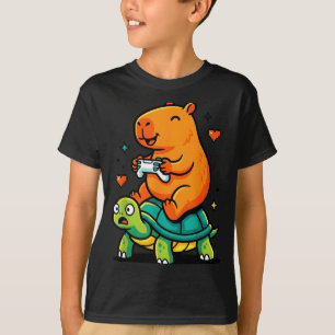 Süße Capybara-Gamer-Anime-Schildkröte Lustige Kind T-Shirt