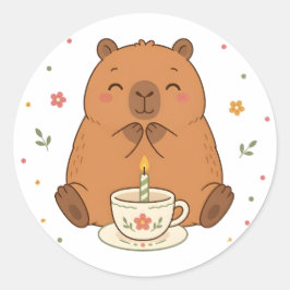Süße Capybara-Geburtstagskerze-Teetassen-Aufkleber Runder Aufkleber