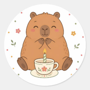 Süße Capybara-Geburtstagskerze-Teetassen-Aufkleber Runder Aufkleber