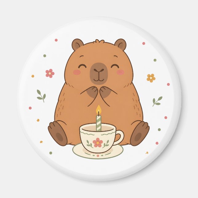 Süße Capybara-Geburtstagskerze-Teetassen-Magnet Magnet (Vorne)