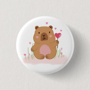 Süße Capybara-Heißluftballon-Rosa-Baby-Party  Button