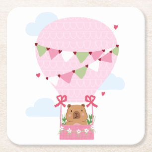 Süße Capybara-Heißluftballon-Rosa-Birthday-Party Rechteckiger Pappuntersetzer