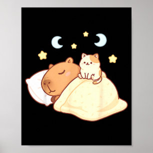 Süße Capybara Kawaii Schlafanzüge Sleepybara Katze Poster