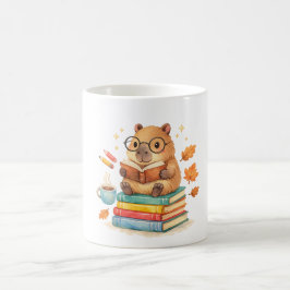 Süße Capybara liest Bücher Aquarell Kaffeetasse