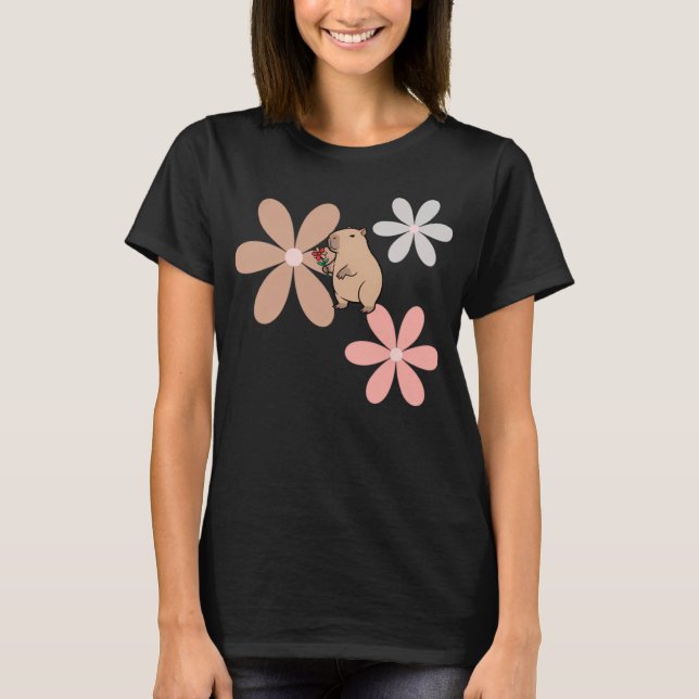  Süße Capybara mit Blume  T-Shirt (Vorderseite)