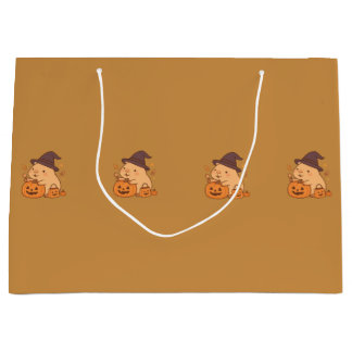 Süße Capybara mit Kürbis-Geschenktasche | Große Geschenktüte