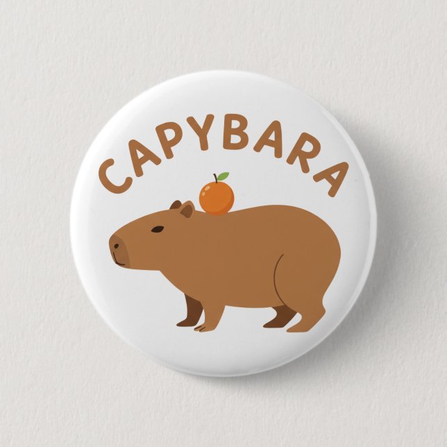 Süße Capybara mit Orange auf dem Kopf Minimalist M Button (Vorderseite)