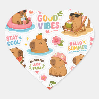 Süße Capybara-Sommer-Sticker-Sheet – Kawaii  Herz-Aufkleber