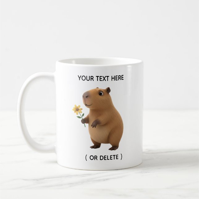 Süße Capybara-Sonnenblume-Kustomname-Tasse Kaffeetasse (Links)
