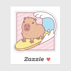 Süße Capybara surft auf Surfboard Aufkleber