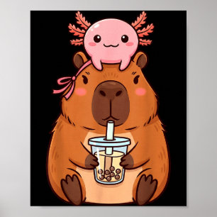 Süße Capybara trinkt Boba-Tee Kawaii Axolotl Poster