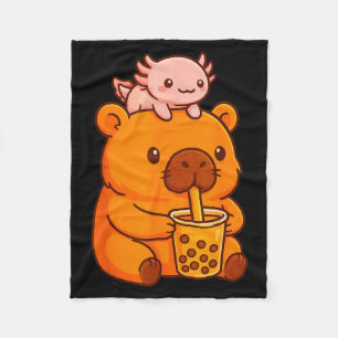 Süße Capybara trinkt Bubble Tea und Axolotl Kawa Fleecedecke