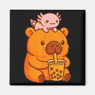 Süße Capybara trinkt Bubble Tea und Axolotl Kawa Magnet
