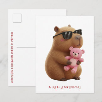 Süße Capybara umarmt Teddybär individuell Postkarte