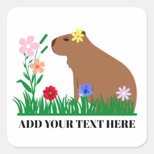 Süße Capybara und Blumen Quadratischer Aufkleber