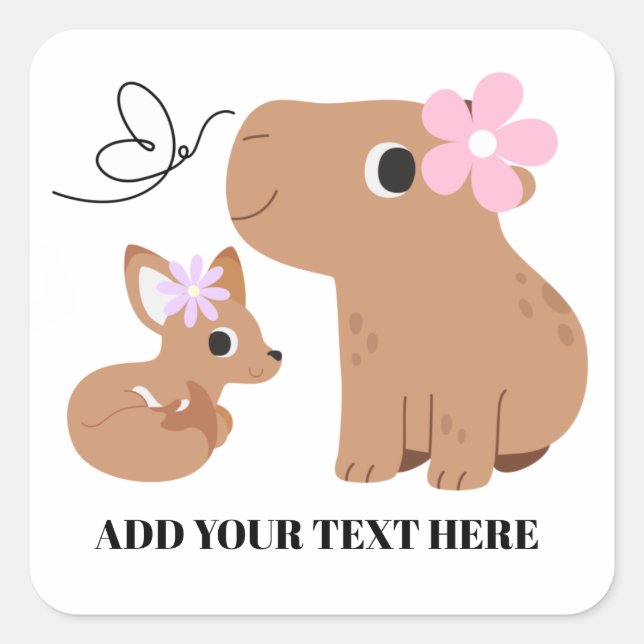 Süße Capybara und Fuchs  Quadratischer Aufkleber (Vorderseite)