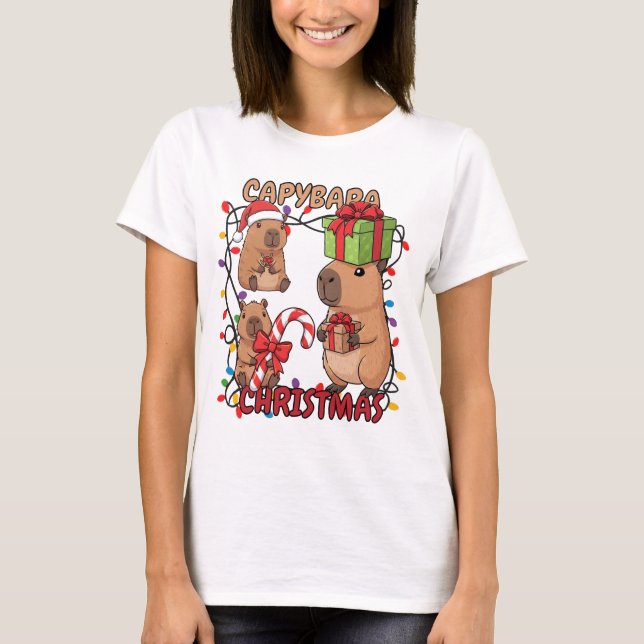Süße Capybara-Weihnachtslichter Festive Party T-Shirt (Vorderseite)