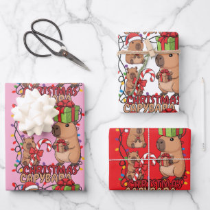 Süße Capybara-Weihnachtslichter Festliche Party Ro Geschenkpapier Set